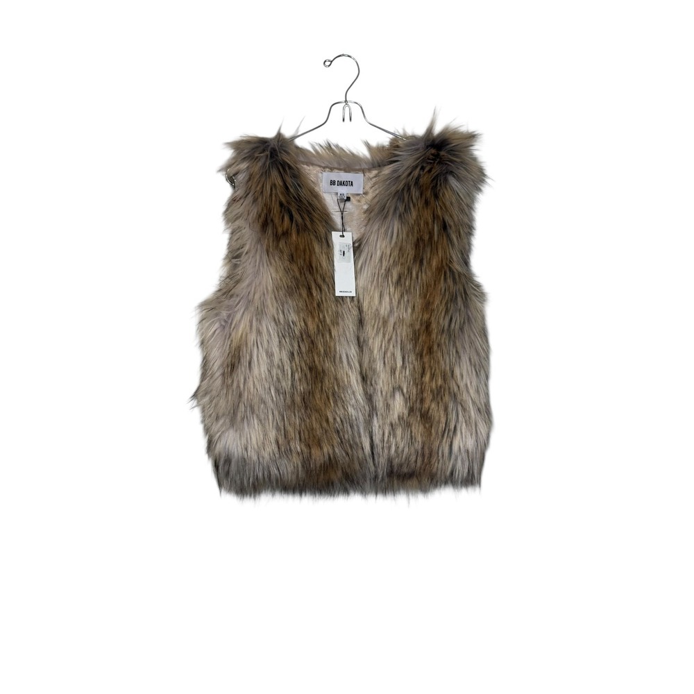 BB Dakota Womens Vest Sleeveless Faux Fur BJ301730 Bedrock City‎ XS NWT